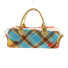 ヴィヴィアンウエストウッド Vivienne Westwood ミニボストン バッグ ダービー キャンバス チェック柄 ロゴ プレート 青 ブルー マルチカラー /KP ■OSのサムネイル