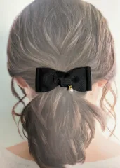 パール付きリボン　ヘアゴム