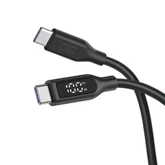 CIO 柔らかいシリコンケーブル 液晶ディスプレイ搭載 USB type-C 充電ケーブル 100W対応 iphone15 /16 タイ プC usb type c to c ケーブル 【液晶部に保護フィルム有】(1m, ストレート, ブラック