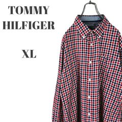 TOMMY HILFIGER トミーヒルフィガー 長袖ボタンダウンシャツ フラッグ刺繍 ロゴ入り胸ポケット レッド 他 チェック メンズ XL サイズ