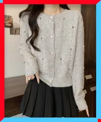 新品 レディース パール付きニットカーディガン 前開き ニットウェア パールボタン 大人可愛い おしゃれ 秋服【送料無料】