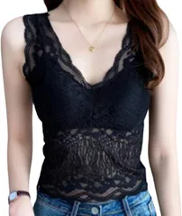 toasoa レース インナー レディース トップス ノースリーブ ブラ カップ付き タンクトップ 黒( ブラック,  M)