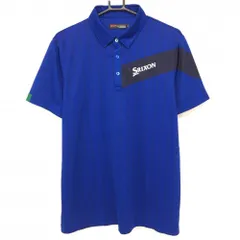 【超美品】スリクソンバイデサント 半袖ポロシャツ ブルー×黒 ストライプ ロゴ刺しゅう  メンズ LL ゴルフウェア SRIXON