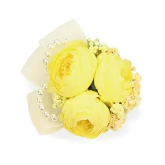[クレインズコレクション] 日本製 三つ花ラナンキュラス コサージュ ブローチ クリップ 2WAY フォーマル 入学式 卒業式 入園式 卒園式 結婚式 発表会 演奏会 パール & リボン 自社生産 (イエロー)