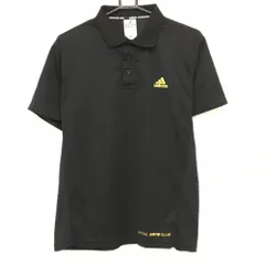 アディダス 半袖ポロシャツ 黒 胸元ゴールドロゴ ボタンホール縫製解け メンズ XL ゴルフウェア adidas