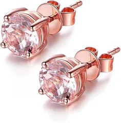JIANGXIN ピンクゴールドピンクモルガナイト 上質な一粒ピアス シルバー925 k18 18金 18k ホワイトゴールド 女性 大人 華奢 シンプル かわいい 両耳用( 5mm-ピンクゴールド)