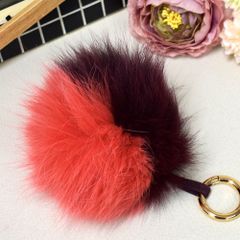 新品　フォックス　バッグチャーム　レッド／ワインカラー　リアルファー