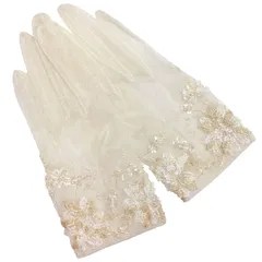 ウエディング グローブ ショート レース ブライダル アイボリー 日本製 オーガンジー ショートグローブ ウエディンググローブ かわいい 花嫁 挙式[G44]