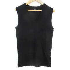 アズールバイマウジー AZUL by moussy ニット カットソー ノースリーブ Vネック サイドスリット 無地 S 黒 ブラック /FF20