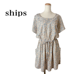ships シップス　ワンピース　花柄　ベージュ　小花柄　半袖 フリーサイズ