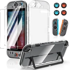 Switch 2 保護キット Amzstar Switch 2 ガラスフィルム+ Switch 2 クリアケース+スティックキャップ [硬度9H] 撥油性 飛散防止処理 Switch 2 保護カバー PC+TPU材質 改良モデルドック対応 着脱簡単(2025)