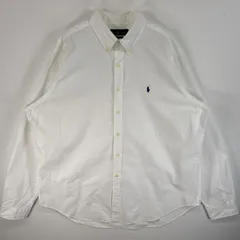 古着 ラルフローレン RALPH LAUREN 長袖シャツ ロゴ 刺繍 大きいサイズ ボタンダウンシャツ XXL  ホワイト 無地 メンズ