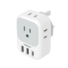 TESSAN 変換プラグ BFタイプ 海外用 コンセント変換 変換器 Type-Cポート付き タイプ F シンガポール/マレーシア/イギリス/マカオな/香港どの地域に対応 0