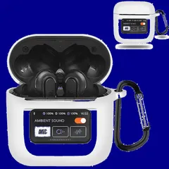 【人気商品】カバー 落下防止 用 2 キズ防止 2 PRO シリコンケース PRO LEDライトが見える TOUR TOUR 装着充電可能 ケース 全面保護 JBL For カラビナ付き(ホワイト) JXRICH