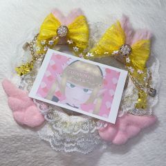 硬質ケース デコ トレカケース ハート 黄色 うさ耳 天使のはね