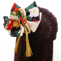 髪飾り リボン 卒業式 袴 成人式 振袖 前撮り 2点セット 白 椿 組紐 かんざし 和柄 ちりめん 古典 レトロ ヘッドドレス 髪型 No.9-3908