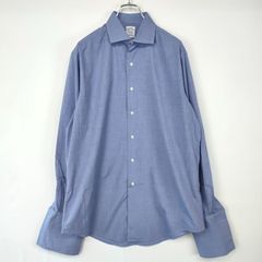 美品 ブルックスブラザーズ アメリカ製 ドレスシャツ ブルー  L  BROOKS BROTHERS ホリゾンタルカラー ダブルカフス カフスリンク付