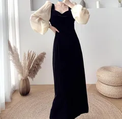 新品 レディース パフスリーブ ロングワンピース 【101】