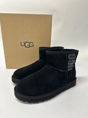 【新品未使用】 UGG 1108231  アグ ブーツ クラシックミニ ラバーロゴ  レディース ムートン W CLASSIC MINI UGG RUBBER LOGO BLK US9 26cm
