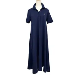 古着 ラコステ LACOSTE 半袖 ポロシャツワンピース クリーニング済み マキシ丈 Aライン ネイビー レディース サイズ34