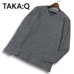 【新品 未使用】 TAKA:Q タカキュー 秋冬 裏起毛★ Vネック リブ ニット カットソー セーター Sz.M メンズ