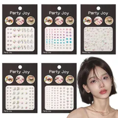 Neiang ラインストーン シール 5枚セット フェイスステッカー 3D 光る ラインストーン デコシール 貼り付け可能 クリスタル キラキラ シール 顔面デコ デコパーツ 携帯電話装飾 DIY用品 手芸用品（月＋星+蝶々+円形+涙+ネクタイ+ダイヤ+ラ 0