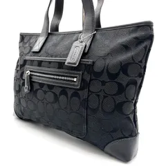【良品】 COACH コーチ トートバッグ ハンドバッグ シグネチャー キャンバス レザー 革 ブラック 黒色 キーホルダー ユニセックス 男女兼用