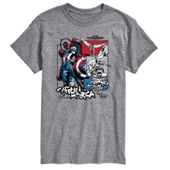 【送料無料】 マーベル メンズ Tシャツ トップス Men's Marvel Captain America Brave New World Comic Grid Ink Graphic Tee Heather Gray