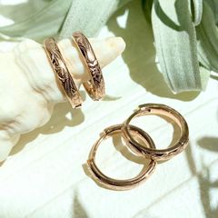 【 両耳 】【 ハワイアンジュエリー 】 ワンタッチ フープ ピアス ( ピンクゴールド ) 16mm / ニッケルフリー 金属アレルギー対応 / つけっぱなし 錆びない / プルメリア / サージカルステンレス SUS 316L / ギフト / 送料無料