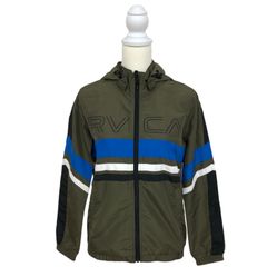 新品 RVCA ルーカ アウター ナイロンジャケット パーカー AJ043-751 フード ロゴ レディース ブルー ホワイト  ボーダー柄 XS