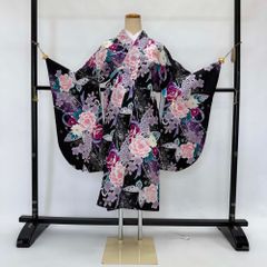二尺袖 単品 卒業式着物 黒 Adam&Eve 裄68.5cm Lサイズ  袴用着物 化繊 中古 4525