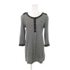 バーバリー ロンドン BURBERRY LONDON チュニック カットソー ハーフボタン 七分袖 ストレッチ ロゴ刺繍 ボーダー 2 M グレー /AH1 ■GY18