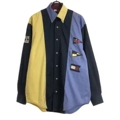 トミーヒルフィガー 90s フラッグタグ ロゴ刺繍 長袖 ボタンダウンシャツ S ネイビー系 TOMMY HILFIGER オールド メンズ