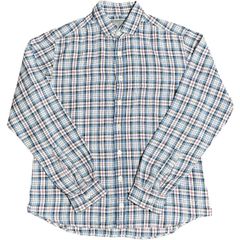 MADE IN UK製 SMYTH & GIBSON × JOURNAL STANDARD チェック柄長袖リネンシャツ ブルー Sサイズ