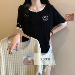 レディース2025夏新作ゆったり薄手ニットトップアイスシルク半袖Tシャツ