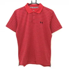 ★特価★【超美品】アンダーアーマー 半袖ポロシャツ レッド×黒 ボーダー 胸刺しゅう  メンズ SM ゴルフウェア UNDER ARMOUR