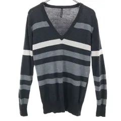 BLACKBARRETT ブラックバレット by NEIL BARRETT Vネック ウール ボーダー 長袖 セーター 2 グレー系 ニット 三陽商会 メンズ 古着