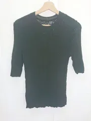 ◇ ⊂ SENSE OF PLACE センス オブ プレイス ランダムリブ クルーネック 五分袖 セーター サイズONE ブラック レディース E  【1411130012228】