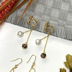 水引イヤリング「粋 纁-そひ-」パール ゴールド 揺れるイヤリング 上品 かわいい ハンドメイド