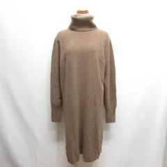ユニクロ UNIQLO 3Dプレミアムラム タートルネック ワンピース M 茶 ブラウン 長袖 ニット ウール100％