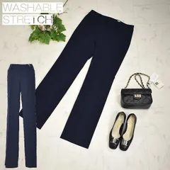 Diana ビジネス ボトム パンツ スラックス レディース 21125 大人 ウォッシャブル ストレッチ ご自宅で洗濯可 細身 高身長 【小】ネイビー 11号/13号 速乾性 ストレート ロング丈 ストライプ