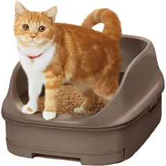 [送料込]ブラウン_本体セット(エステー) ニャンとも清潔トイレセット [約1か月分チップ・シート付] 猫用トイレ本体 オープンタイプ ブラウン