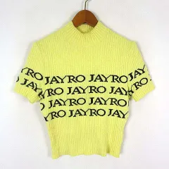 ジャイロ JAYRO ROPE TRICOT リブ トップス プルオーバー ロゴ ハイネック ショート丈 半袖 M 黄 イエロー 黒 ブラックのサムネイル