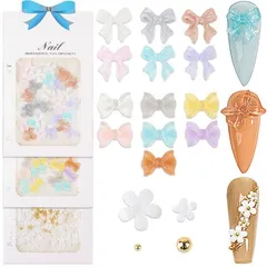 【在庫処分】ネイルアート ネイルチャーム 可愛い フラワー お花パーツ ネイルデコレーション 蝶結び 立体 装飾 3種類セット3D 花 リボン (セットA) ネイルパーツ Sitengle