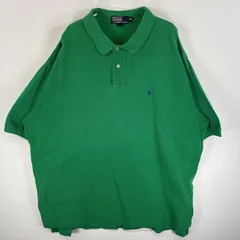 古着 90's/90年代 ポロバイラルフローレン Polo by Ralph Lauren 鹿の子 半袖 ポロシャツ ワンポイント ロゴ 刺繍 2ボタン 大きいサイズ XXL  グリーン系 無地 メンズ