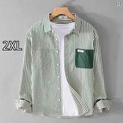 [2XL]メンズ 男性用 ファッション オシャレ シンプル 大人 かっこいい ストリート ヒップホップ HipHop 縦縞 シャツ レトロ シャツ