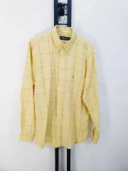 ポロ シャツ オックスフォード 長袖 チェック 黄色 m