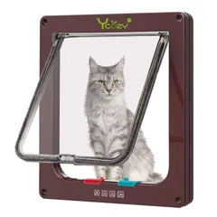 新品 Ycozy ペットドア 猫 超薄型 外寸20×19cm お勧め最大戸の厚さ2.0cm 猫 出入り口 小型犬用 ドア 猫扉 4-way切替 ロック キャットドア 室内用 冷暖房対策のサムネイル