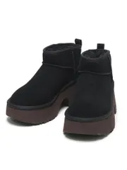 UGG (アグ) スエード 厚底 ムートンブーツ Classic Ultra Mini New Heights UGG61158311 レディース (ブラック)