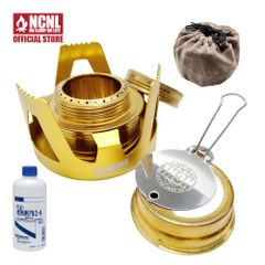 NCNL アルコールストーブ 燃料付き バーナー キャンプ 軽量 五徳 蓋 登山 ソロキャンプ アウトドア用品 キャンプ用品 収納袋付き (ゴールド)